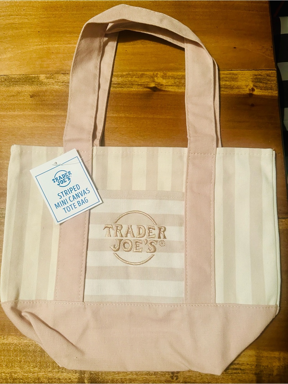 Trader Joe's Tan Mini Striped Canvas Tote